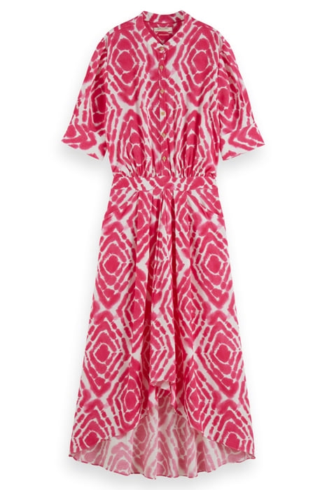 MIDI DRESS WITH HIGH LOW HEM DISCO TIE DYE POP PINK 3