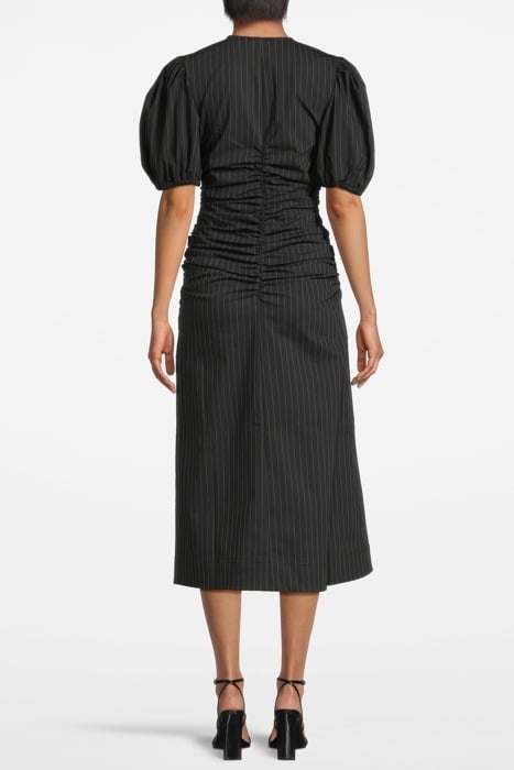 STRETCH STRIPE GATHERED LONG DRESS BLACK 2