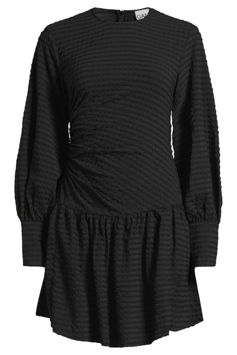 STRETCH SEERSUCKER GATHERED MINI DRESS BLACK 3