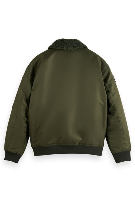 BOMBER JACKET WITH DETACHABLE TEDDY COLLAR MILITARY GREEN 5