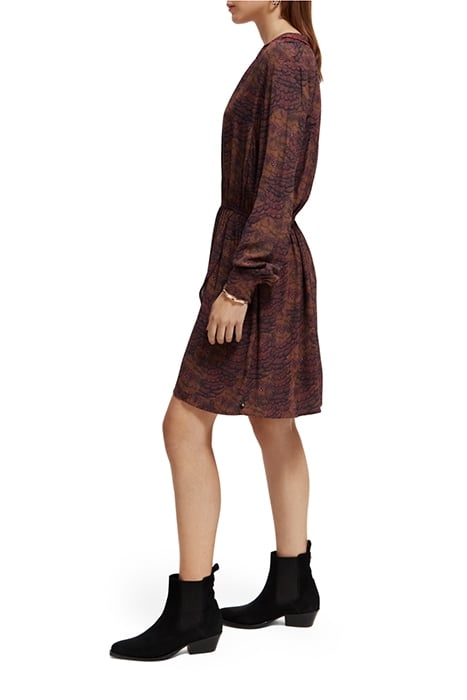 ELASTICATED WAIST MINI DRESS FEATHER BORDEAUX 6