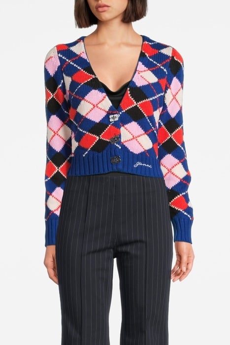 GRAPHIC COTTON V-NECK CARDIGAN SODALITE BLUE 1