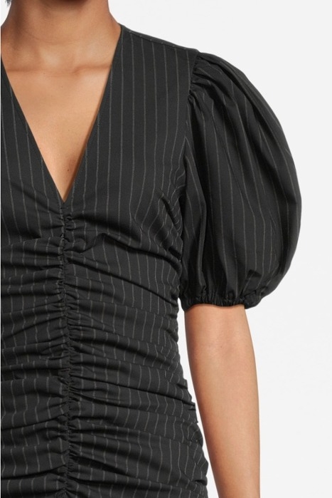 STRETCH STRIPE GATHERED LONG DRESS BLACK 4