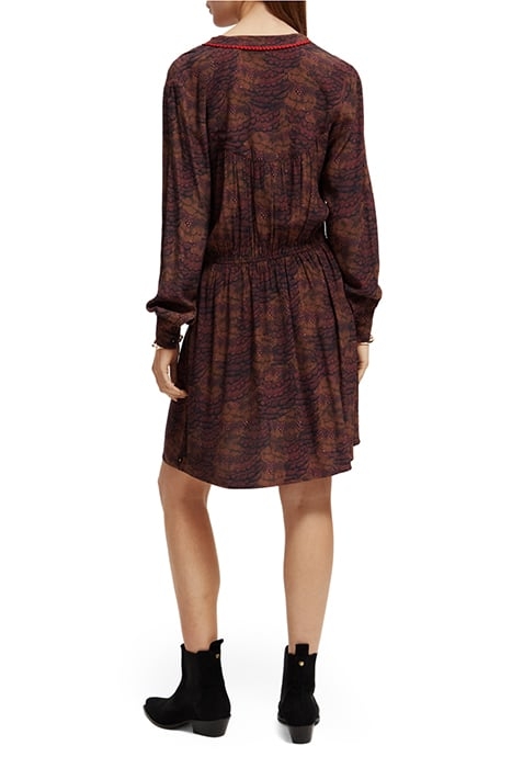 ELASTICATED WAIST MINI DRESS FEATHER BORDEAUX 3