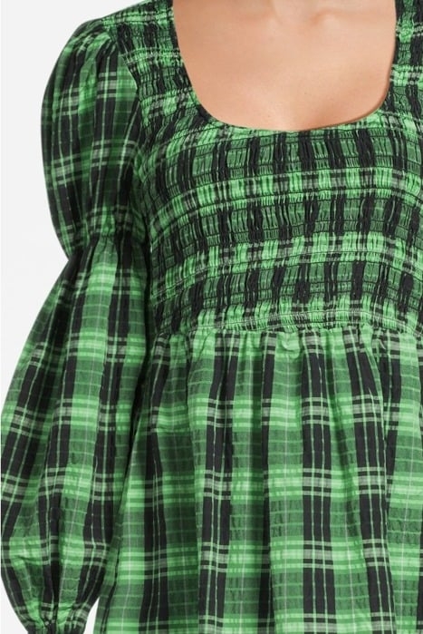 SEERSUCKER CHECK U-NECK MAXI SMOCK DRESS PEAPOD 4