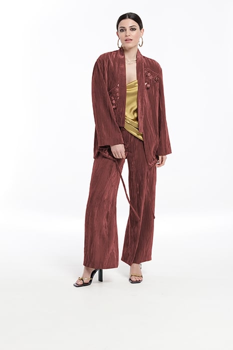 CRUSHED VELVET TUXEDO NECK JACKET RUSSET ORANGE 1