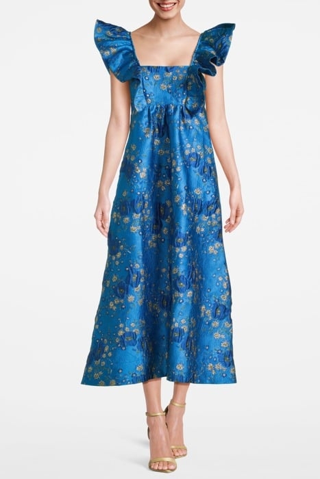 3D JACQUARD RUFFLE MIDI DRESS BRILLIANT BLUE 1