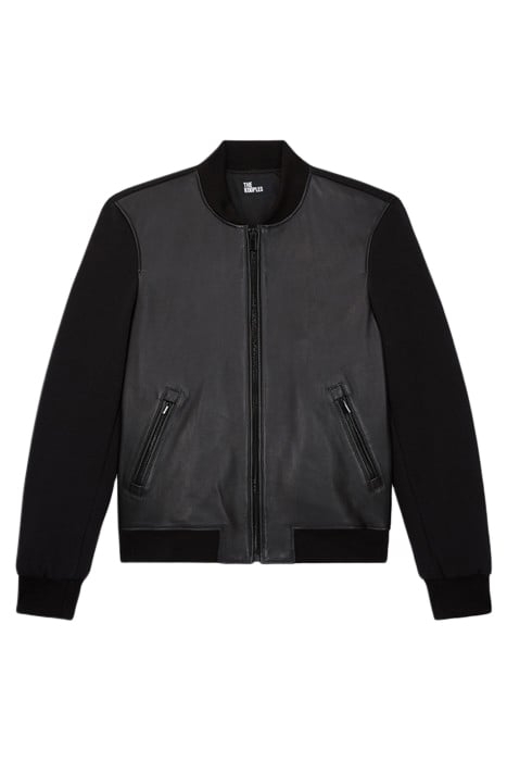 BLOUSON CUIR MOTARD BI MATIERE BLACK 1