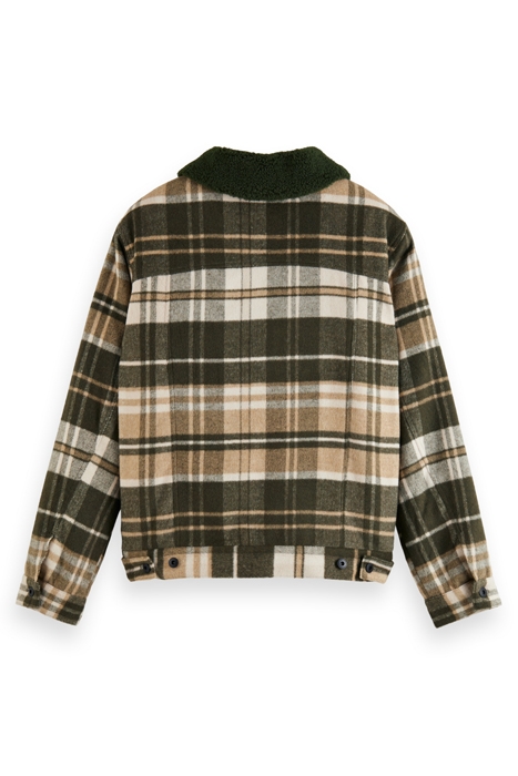 TEDDY-TRIMMED CHECKED TRUCKER JACKET FIELD GREEN CHECK 5