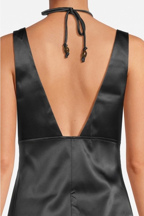 DOUBLE SATIN HALTER-NECK DRESS BLACK 4