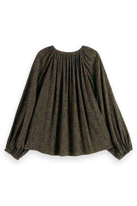 PRINTED BALLOON SLEEVE EMBROIDERED TOP LEOPARD SPOT GREEN 5