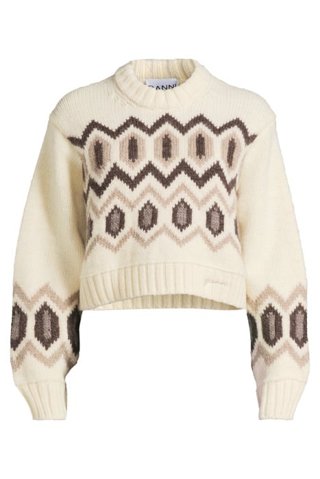 CHUNKY GRAPHIC WOOL CROPPED O-NECK EGRET 3