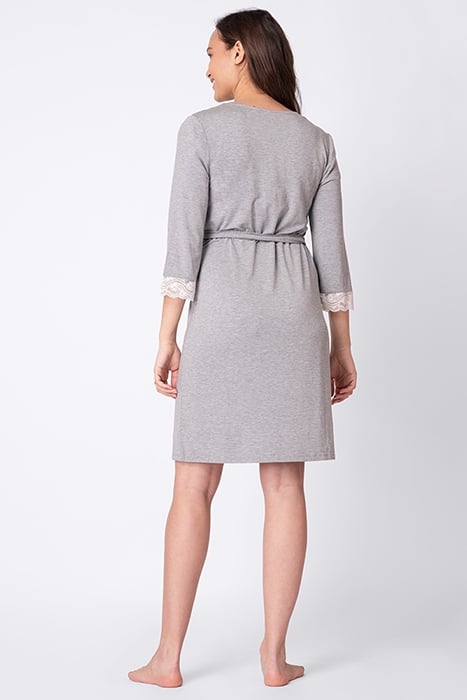 LACE TRIM MATERNITY DRESSING GOWN GRAY 3
