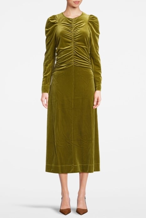 VELVET JERSEY GATHERED LONG DRESS AVOCADO 1