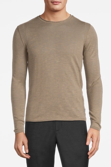 LEX LS LINEN BLEND SLUB CREW WITH ROLL N HAZE GREY 1