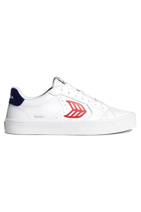 UNISEX SALVAS WHITE LEATHER RED LOGO NAVY SNEAKER 1