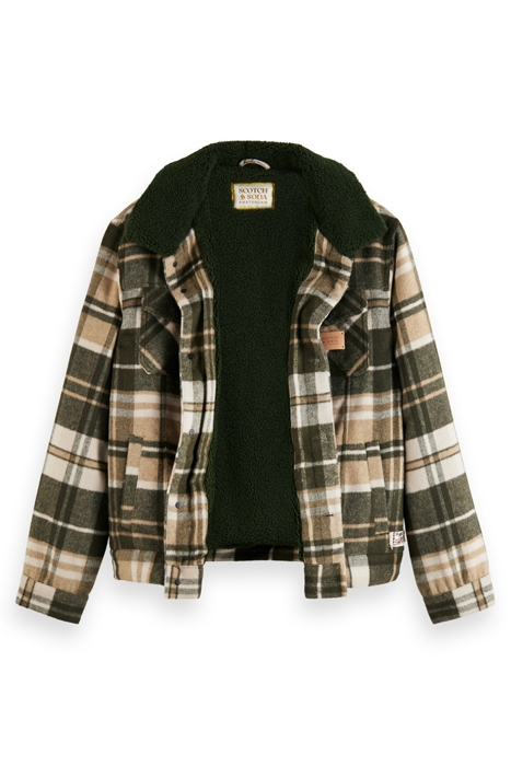 TEDDY-TRIMMED CHECKED TRUCKER JACKET FIELD GREEN CHECK 6
