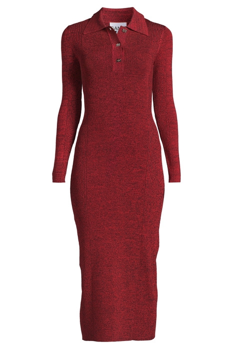 MELANGE RIB LONG SLEEVE POLO DRESS HIGH RISK RED 3