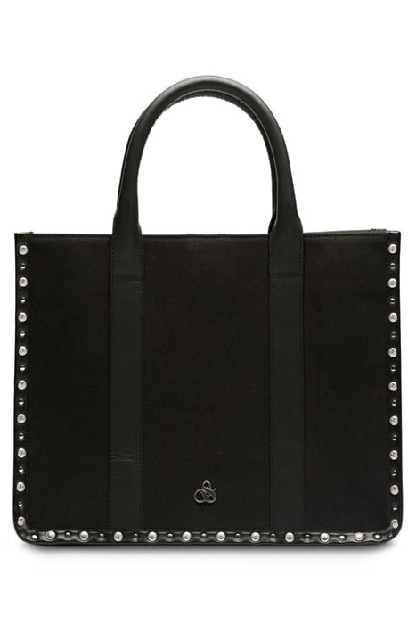CANVAS SHOPPER WITH STUDS AND LEATHER TRIMMING EVENING BLACK 1