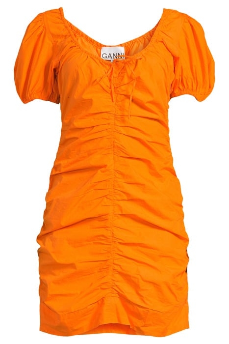 COTTON POPLIN GATHERED U-NECK MINI DRESS VIBRANT ORANGE 3