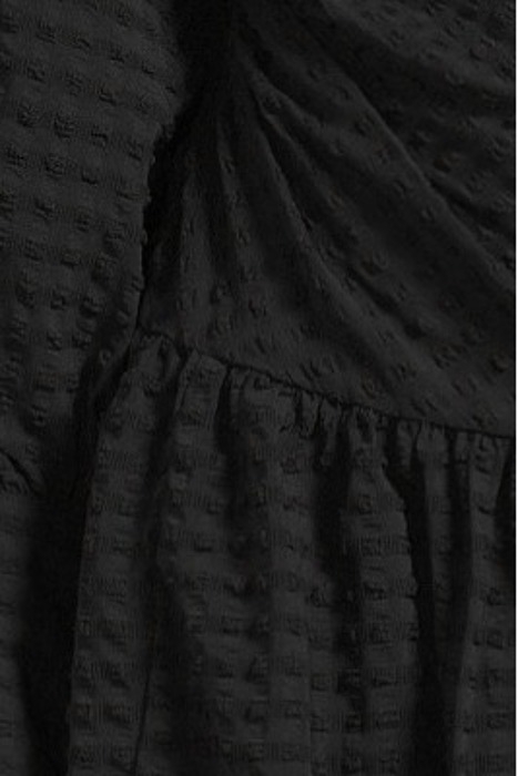 STRETCH SEERSUCKER GATHERED MINI DRESS BLACK 5