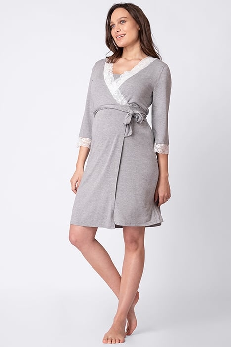 LACE TRIM MATERNITY DRESSING GOWN GRAY 2
