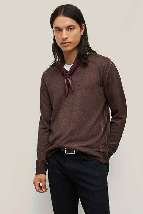 DREW LS SILK BLEND MAGIC WASH VEE MERLOT 1