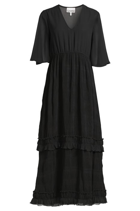 PLEATED GEORGETTE V-NECK MAXI DRESS BLACK 3