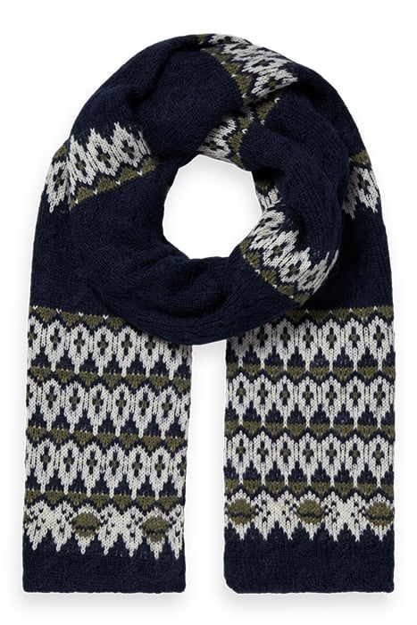 FAIR ISLE KNITTED CABLE SCARF DEEP SPACE 1