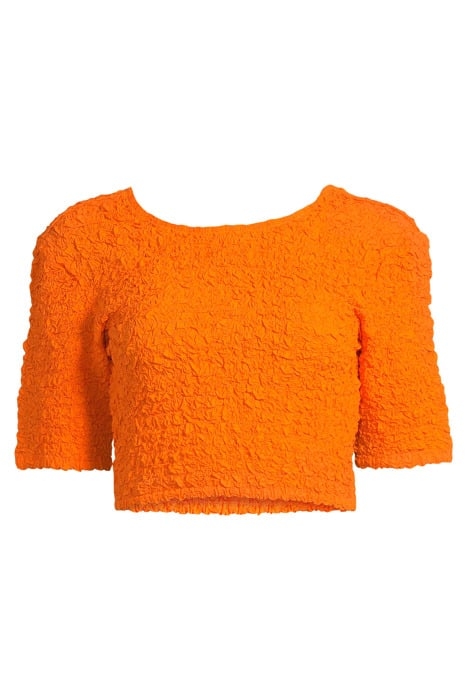 COTTON POPLIN O-NECK CROPPED SMOCK TOP VIBRANT ORANGE 3