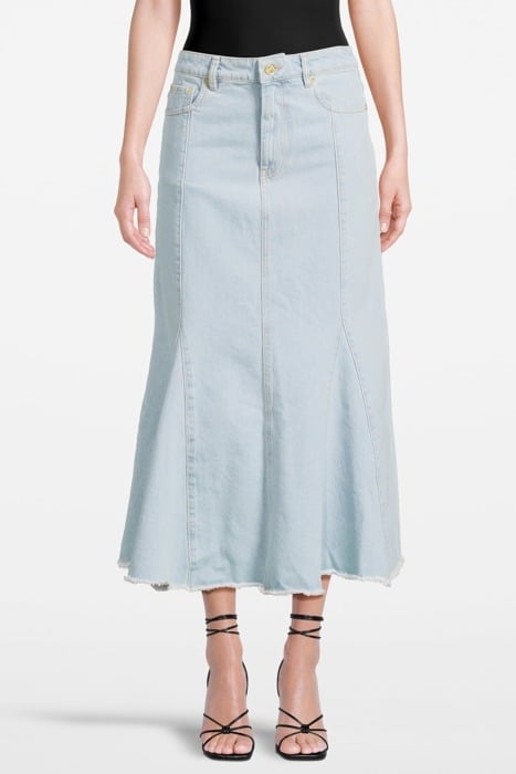 BLEACH DENIM PEPLUM MIDI SKIRT LIGHT BLUE STONE 1