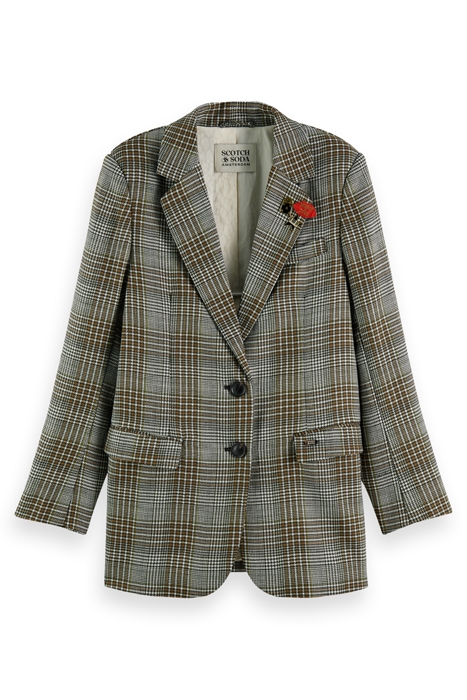 WOOL BLEND SINGLE BREASTED BOYFRIEND BLAZER PRINCE OF WALES 1