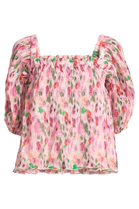 PLEATED GEORGETTE PUFF SLEEVE SMOCK TOP SUGAR PLUM 3