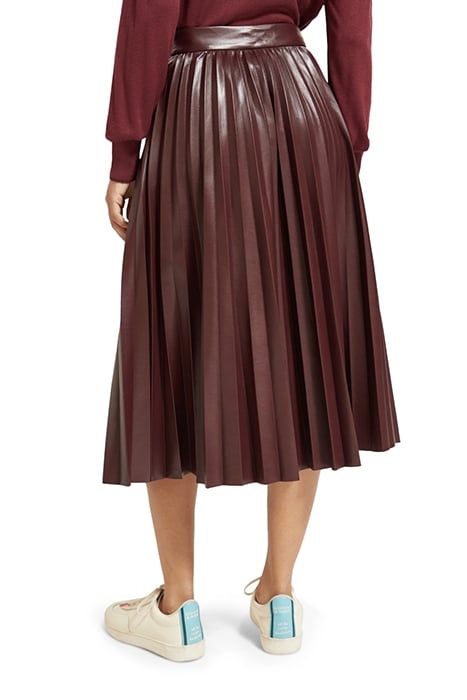 FAUX LEATHER PLEATED HIGH RISE MIDI SKIRT BORDEAUX 2