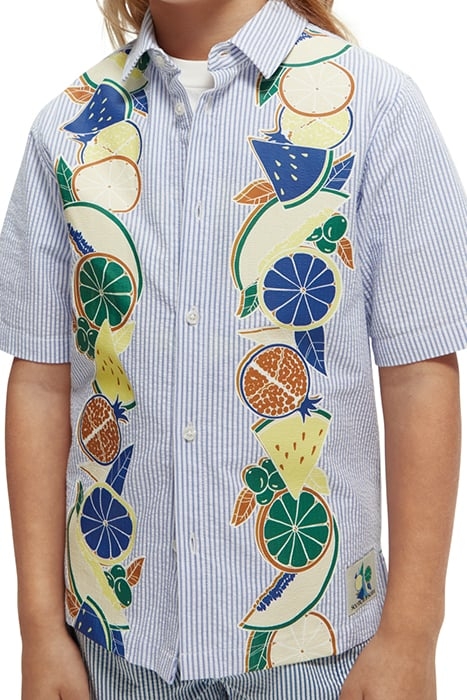 BOYS PLACED PRINT SEERSUCKER STRIPE SHORT-SLEEVED SHIRT SEER 6
