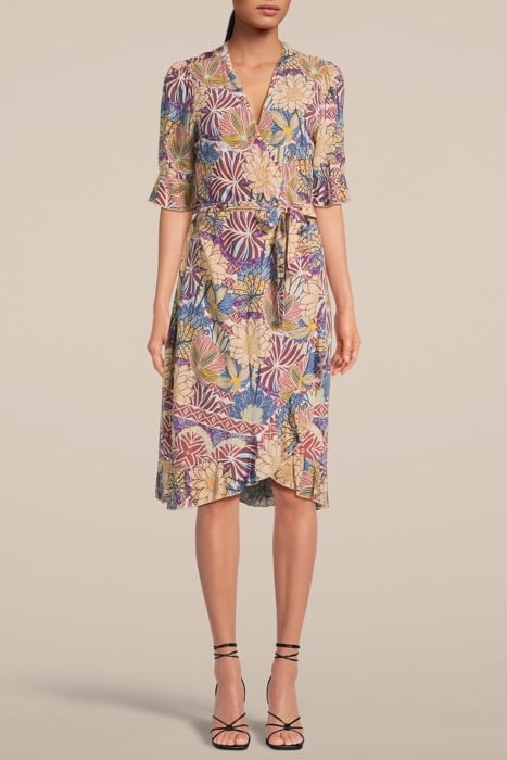 WRAP DRESS PRINTED POLYESTER PURPLES 1