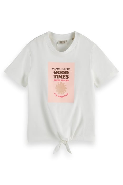 GIRLS SHORT-SLEEVED KNOTTED ARTWORK T-SHIRT IN ORGANIC COTTO 1