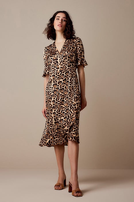 WRAP DRESS PRINTED POLYESTER BROWNS 1