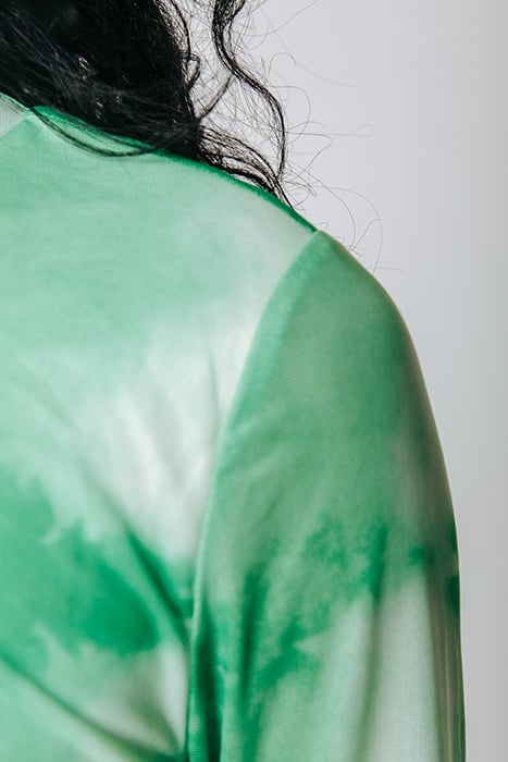 JUDA TIE DYE GATHERED MESH DRESS MINT 3