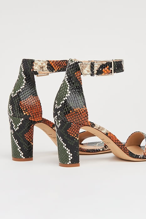 NORA STRAP BLOCK HEEL SANDAL ORANGE/GREEN 3