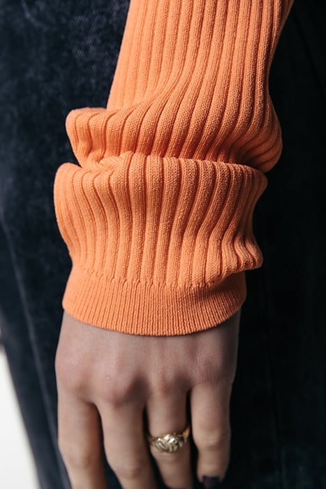 NORI FINE KNIT CROPPED LONGSLEEVE POLO TANGERINE 3