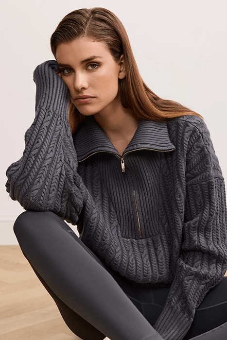 BLAKE CABLE KNIT HALF-ZIP SWEATER DARK GREY 2