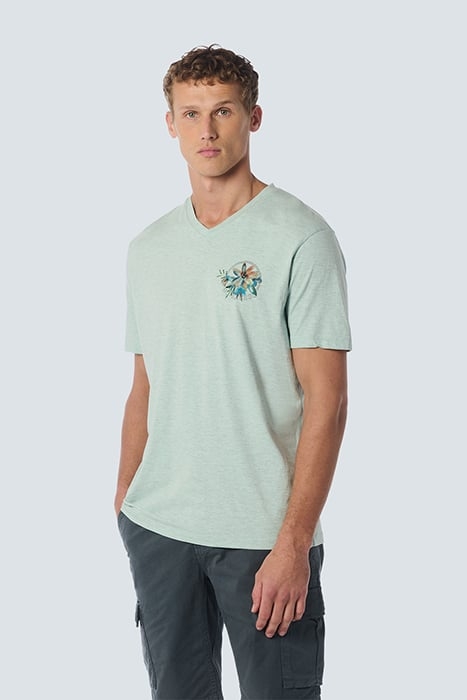 T-SHIRT V-NECK MELANGE GARMENT DYED PLACED PRINT MINT 1
