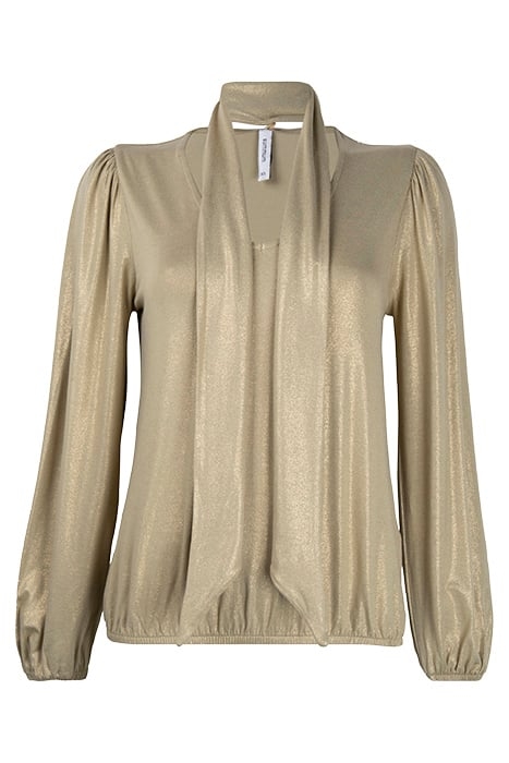 TOP BALLOON SLEEVE METALLIC COATED JERSEY GREEN LENTIL 1