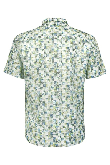 SHIRT SHORT SLEEVE ALLOVER PRINTED WITH LINEN AQUA 5