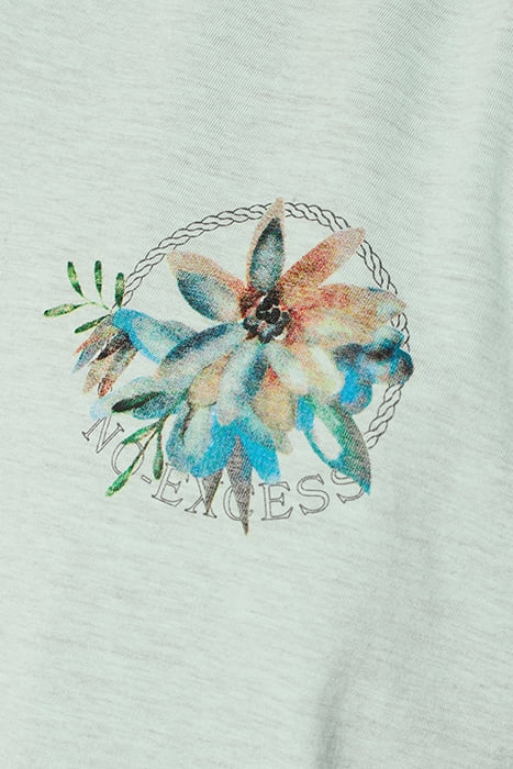 T-SHIRT V-NECK MELANGE GARMENT DYED PLACED PRINT MINT 7