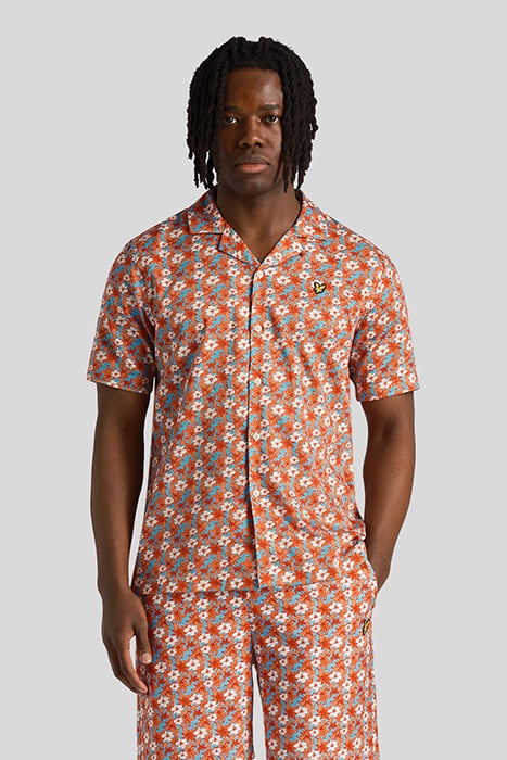 FLORAL PRINT RESORT SHIRT TANGERINE TANGO 1
