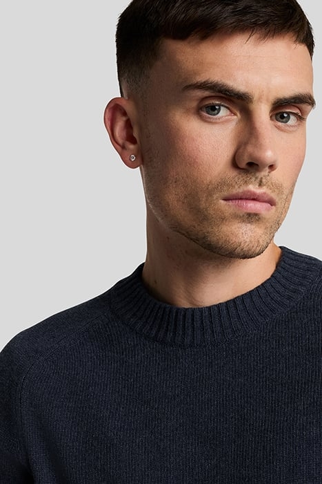 SADDLE SLEEVE CREW NECK JUMPER NAVY HEATHER 4