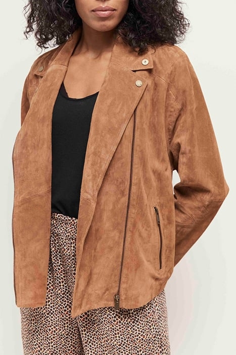 DIKEN - CARAMEL BIKER JACKET IN CERTIFIED SUEDE LEATHER 1
