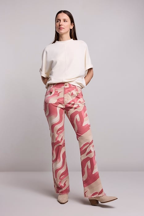FLARED PANTS FANCY PRINTED TWILL BRIGHT CORAL 1
